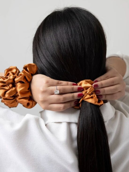 BLISSY Bronze Mulberry Silk Scrunchies Set, NIB main image 3